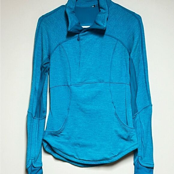 Lululemon base runner Mini Check Pique Surge Heathered Turquoise Pullover Sz 6 - Picture 8 of 16
